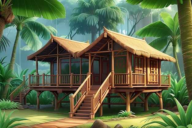 Tropical hermosa vista del paisaje de lluvia para la casa en los trópicos