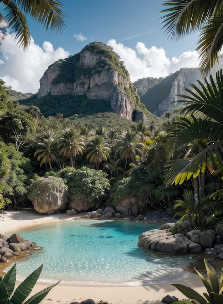 Tropical Island Beach 3D Render Free Stock Photo Ozeanstrand Meerblick natürliche Landschaft und Inseln