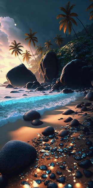 Tropical Island Landscape Wallpaper Ai generativ