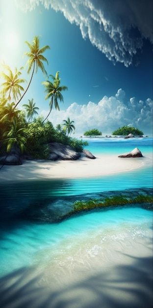 Tropical Island Landscape Wallpaper Ai generativo