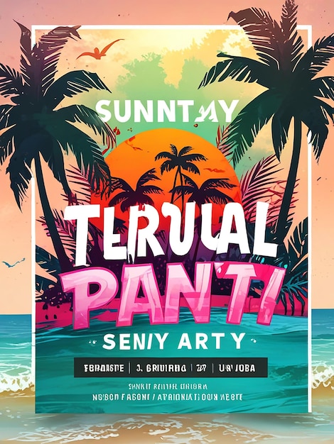 Foto tropical sunday party flyer banner de verano diseño vibrante para eventos y fiestas en la playa
