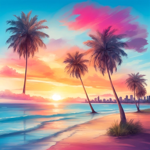 Tropical Sunset Bliss con un hermoso y colorido fondo de playa