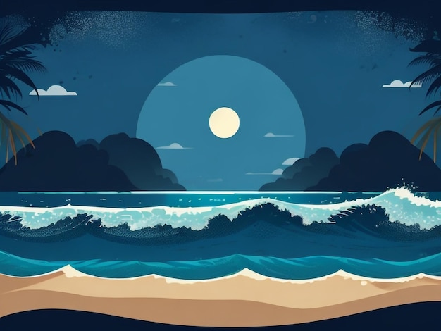 Tropical Tranquility Vector Travel Ilustração de uma praia com ondas e mar