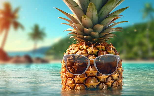 Tropical Vibes Ananas mit Sonnenbrille Generative KI