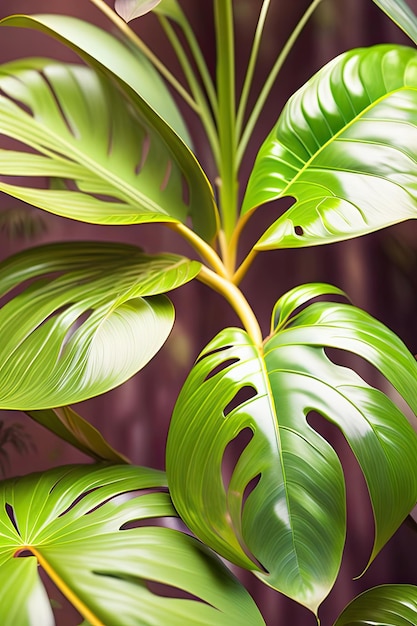 Tropische Blätter, exotische Pflanzen, Naturhintergrund, Nahaufnahme des Splitleaf-Philodendrons Monstera M