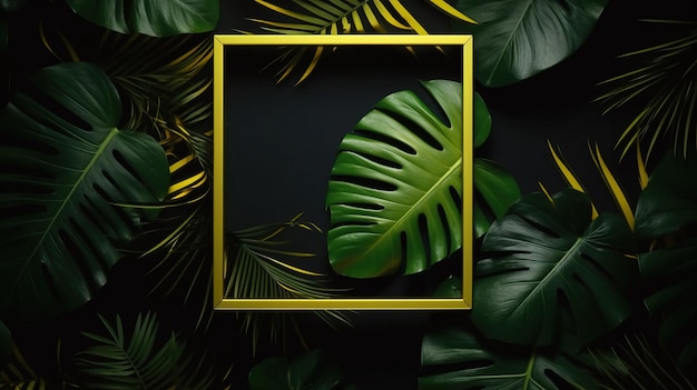 Tropische Blätter, gelber Rahmen Illustration des erzeugten ai tropischen Blättern gelber Rahmen