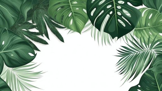 Foto tropische blätter mit monstera- und palmblattgrenze als isoliertes designelement