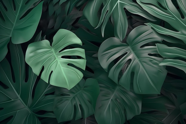 Tropische Blätter von Monstera deliciosa im dunklen Hintergrund