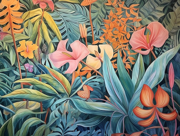 Tropische Blumen-Hintergrundbild, KI-generiert