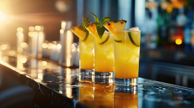 Tropische Cocktails mit Ananasgarnierung Erfrischung und Sommerkonzept