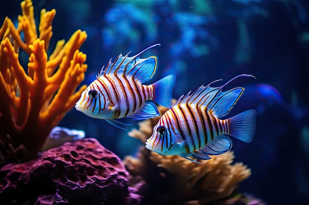 Tropische Fische in einem Aquarium Aquarium mit bunten Fischen tropische Fische im Aquarium Unterwasserwelt Meereslebewesen KI generiert