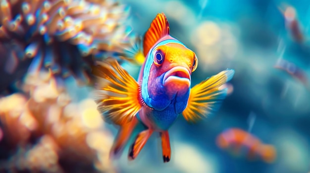 Tropische Fische schwimmen im Korallenriff
