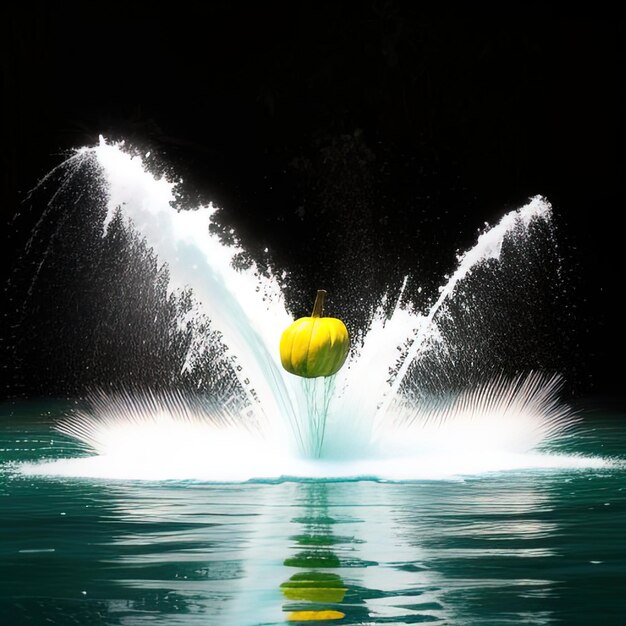 Tropische Früchte fallen mit Spritzen ins Wasser