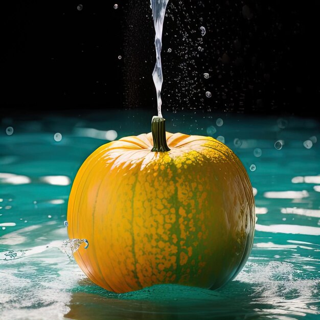 Tropische Früchte fallen mit Spritzen ins Wasser