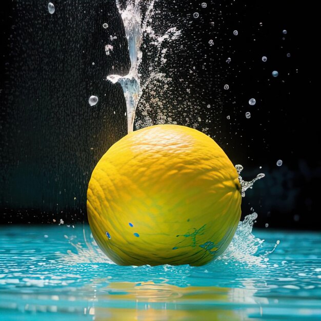 Tropische Früchte fallen mit Spritzen ins Wasser