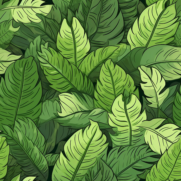 tropische grüne Blätter, flaches Design, nahtloses Muster