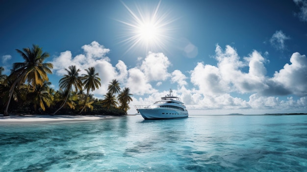 Tropische Insel im Ozean mit Palmen und klarem Wasser, erstellt mit generativer KI-Technologie