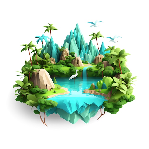 Tropische Insel isometrisches Low-Poly-Symbol