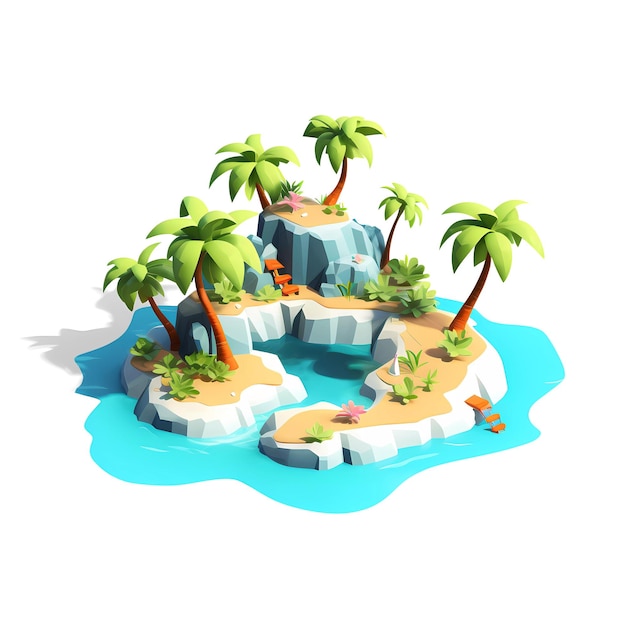 Tropische Insel isometrisches Low-Poly-Symbol