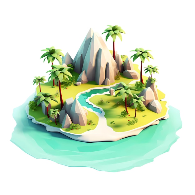 Tropische Insel isometrisches Low-Poly-Symbol