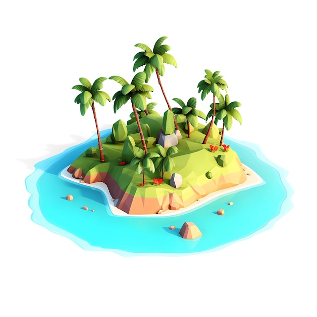 Tropische Insel isometrisches Low-Poly-Symbol