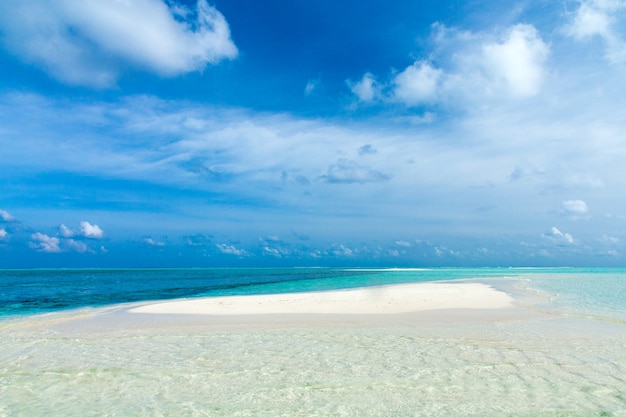 Tropische Malediveninsel mit weißem Sandstrand und Meer