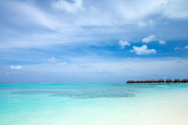 Tropische Malediveninsel mit weißem Sandstrand und Meer