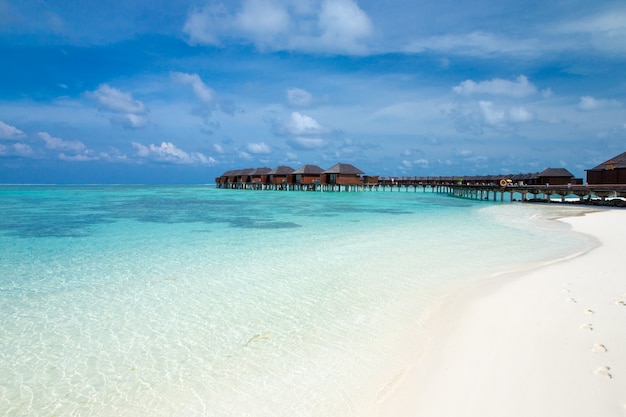 Tropische Malediveninsel mit weißem Sandstrand und Meer