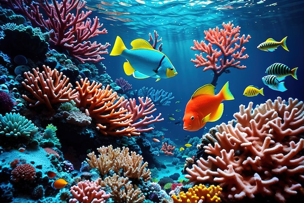 Tropische Meeresfische auf generativer Korallenriff-Ki
