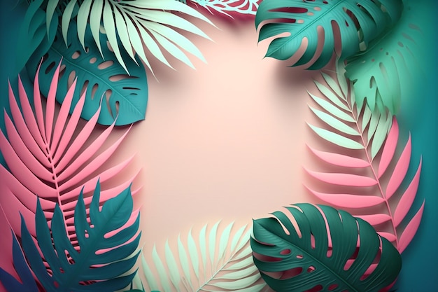 Tropische neon schillernde grüne Palmblätter Blumenmuster Hintergrund Illustration mit Kopierraum