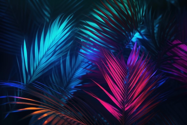 Tropische Neonblätter Naturblattdesign Erzeugen Sie Ai