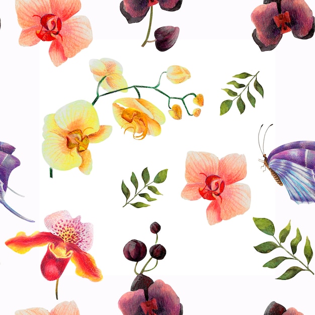 Tropische Orchidee in Aquarell und Buntstiften