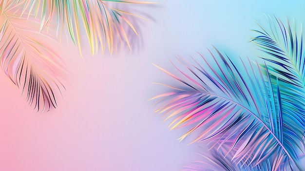 Tropische Palmblätter auf einem pastellfarbenen Hintergrund