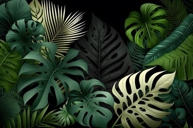 Tropische Palmblätter, Dschungelblatthintergrund, neuronales Netzwerk erzeugte Kunst