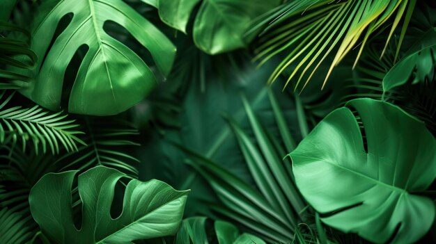 Tropische Palmblätter exotischer Dschungel-Hintergrund Sommerblumen mit leerem Platz für Text