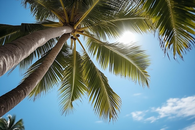 Foto tropische palmen unter blauem himmel und sonnenschein an einem sonnigen tag