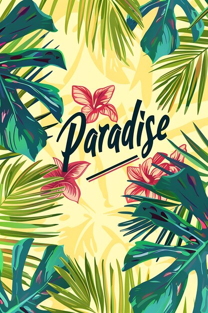 Tropische Paradies-Postkarte mit Palmblattrand und Textillustration Vintage-Postkarte Dekoration