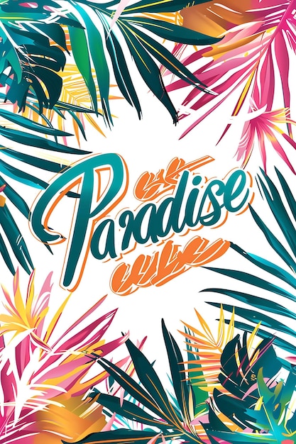 Tropische Paradies-Postkarte mit Palmblattrand und Textillustration Vintage-Postkarte Dekoration