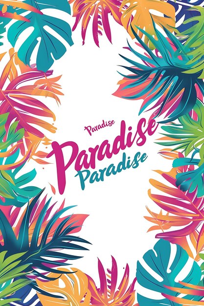 Tropische Paradies-Postkarte mit Palmblattrand und Textillustration Vintage-Postkarte Dekoration