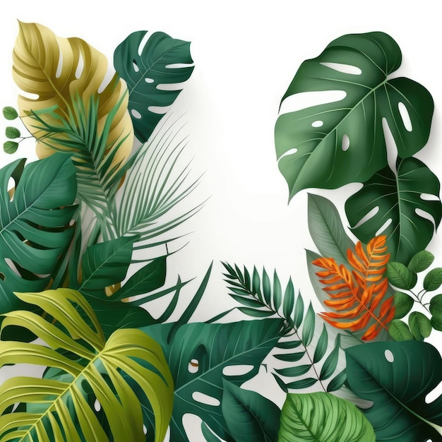Tropische Pflanzen mit Blumen auf weißem Hintergrund grüne Naturvektorillustration Hergestellt von AIArtificial Intelligence