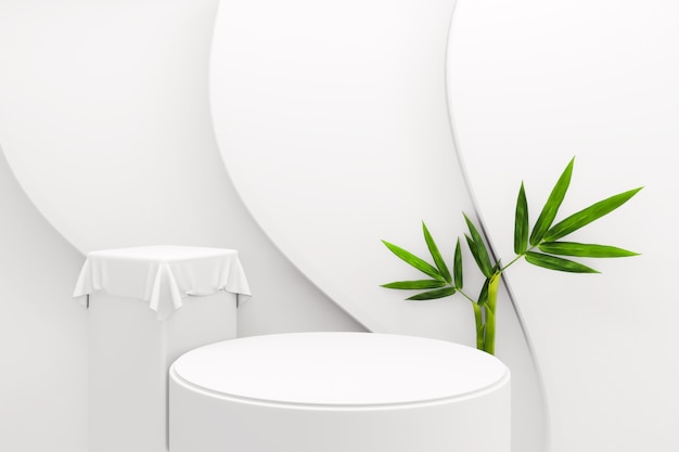 Tropische Podium minimale geometrische und Bambus japanische Dekoration .3D Rendering