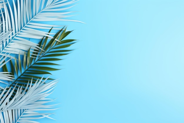 Tropische Ruhe Glückselige blaue Palmblätter auf pastellfarbenem Hintergrund schaffen eine entspannende Sommeratmosphäre