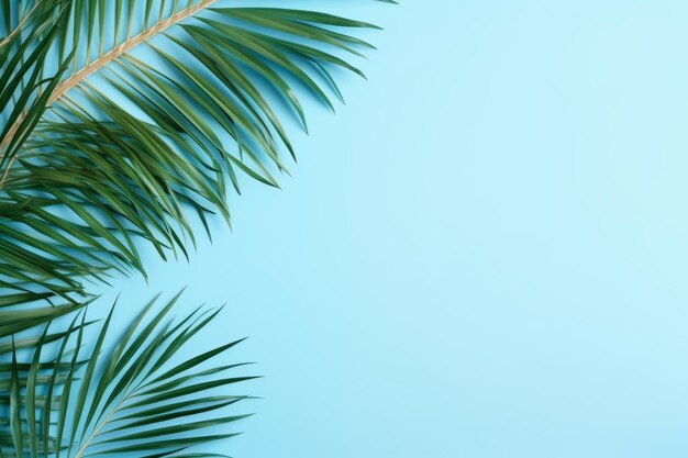 Tropische Ruhe Palmblätter malen eine pastellblaue Sommerleinwand