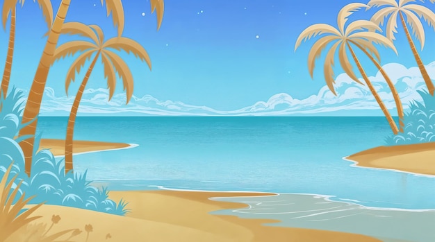 Tropische Strandlandschaft mit Palmen und Blick auf den Ozean