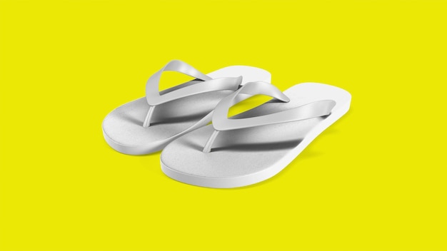 Tropische weiße Sandalen auf gelbem Hintergrund, geeignet für Ihr Designelement
