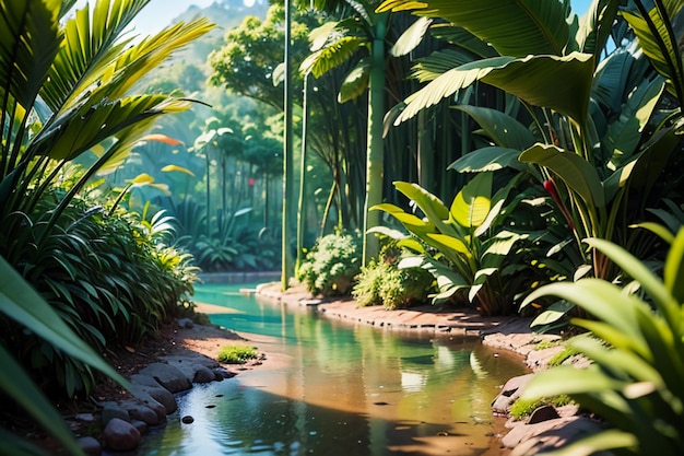 Foto tropischen regenwald wald sträucher dschungelweg tapeten hintergrund illustration primitiver wald