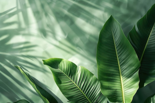 Tropischer Blattwandhintergrund mit Strelitzia- und Heliconia-Blättern