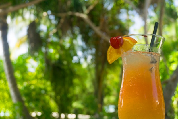 Tropischer Cocktail mit Orangen- und Kirschgarnitur