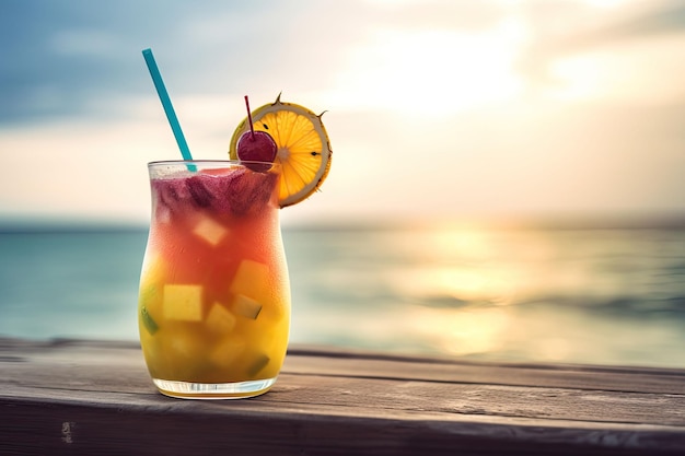 Tropischer Cocktail, Sommergetränke und Strandurlaub-Hintergrund, generative KI