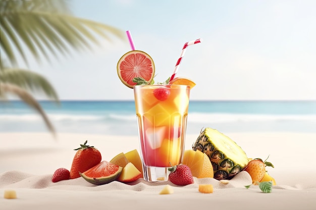 Tropischer Cocktail, Sommergetränke und Strandurlaub-Hintergrund, generative KI